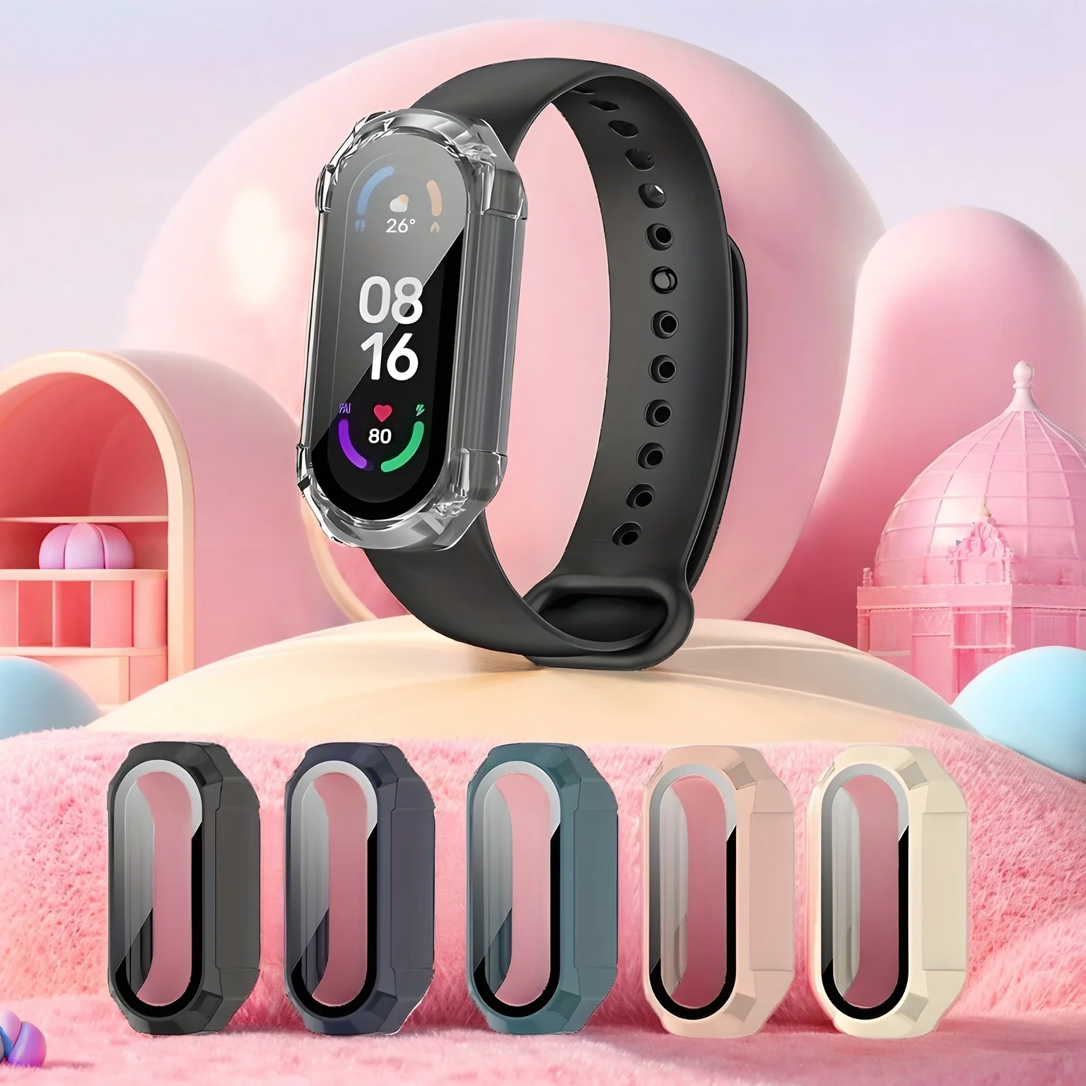 Etui ochronne na ekran do smartwatcha Xiaomi Mi Band 7, pełne pokrycie twardej zderzaka PC Wbudowana szklana osłona ochronna na twarz.