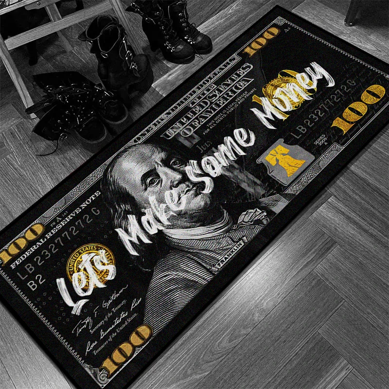 Vintage Creative Banknote Long‑Shaped Rug Personalized Fun Floor Mat for Gaming Room Home Decor Living Room Bedside Carpet
