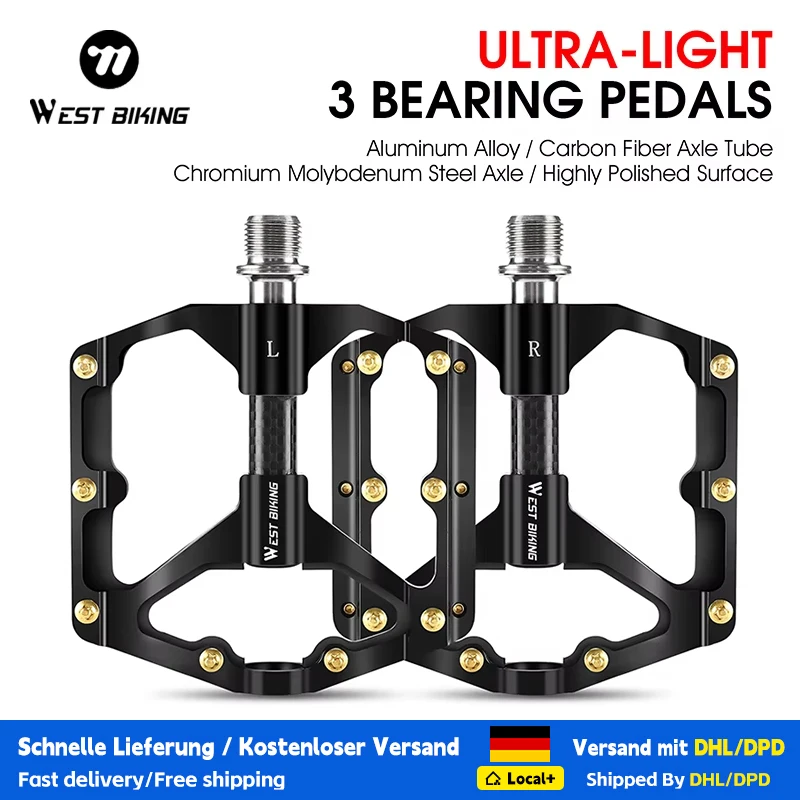 Pédale de vélo WEST BIKING à trois roulements, pédale de vélo de route VTT, alliage d'aluminium, antidérapante, accessoires universels pour vélo