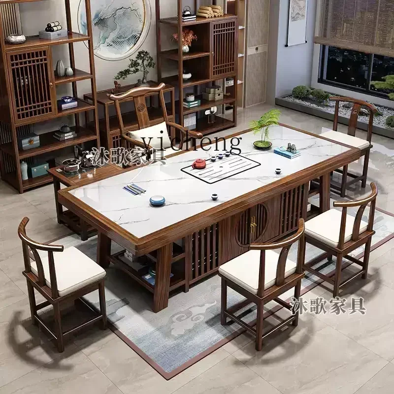 HSN rock slab solid wood tea  and chair combination one table five chairs coffee table office tea table set