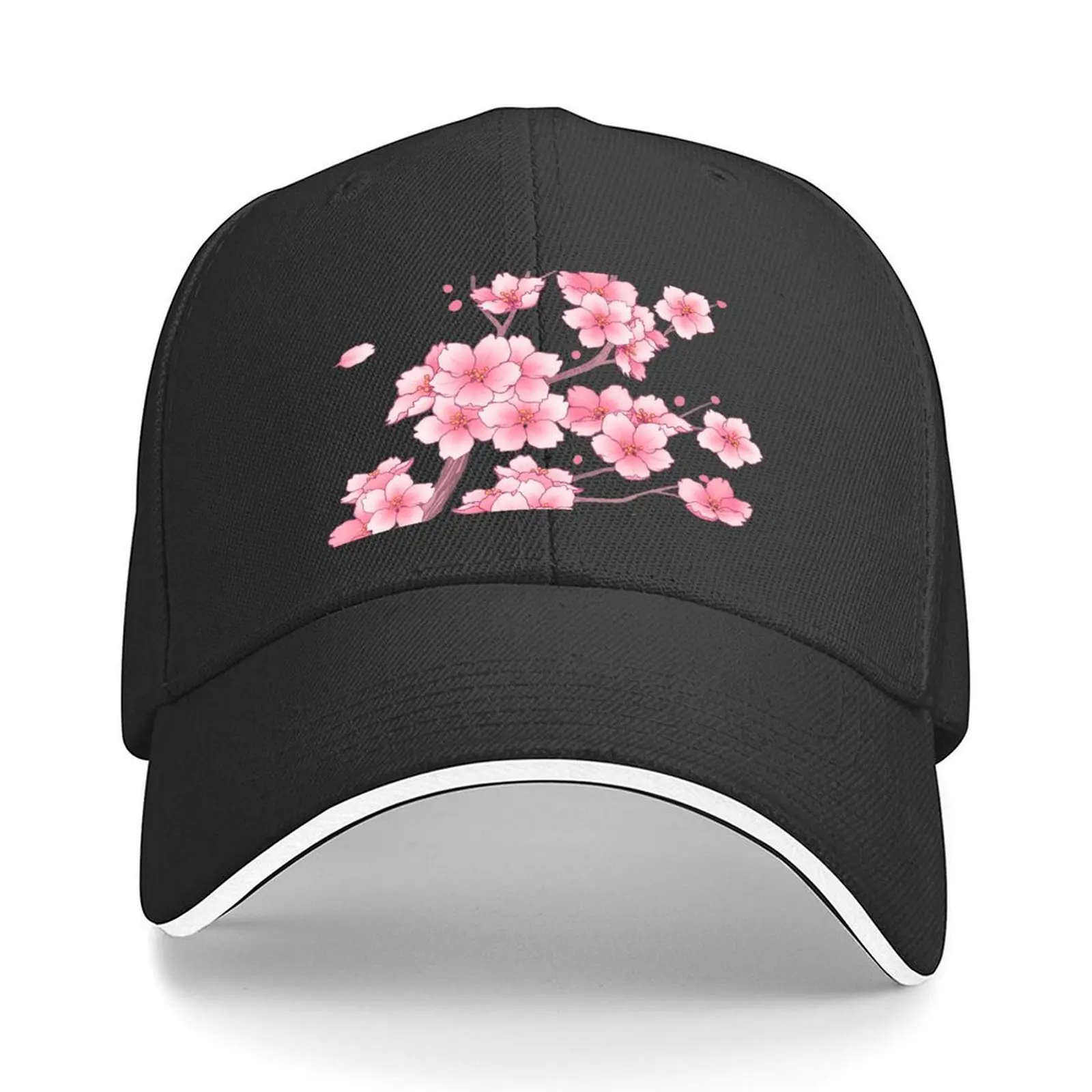 

Falling Pink Sakura Cherry Blossom branches on white Baseball Cap Visor Golf Cap Mountaineering Hip Hop Men's Women's