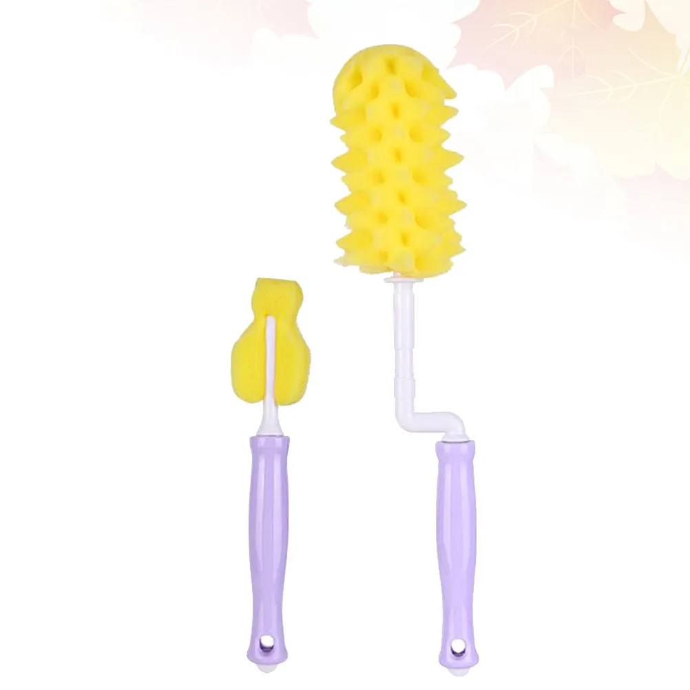 2Pcs Baby Bottle Cleaning Brush Set Rotatable Feeding Bottle Sponge Brush Pacifier Nipple Cleaner Easy Grip Handle