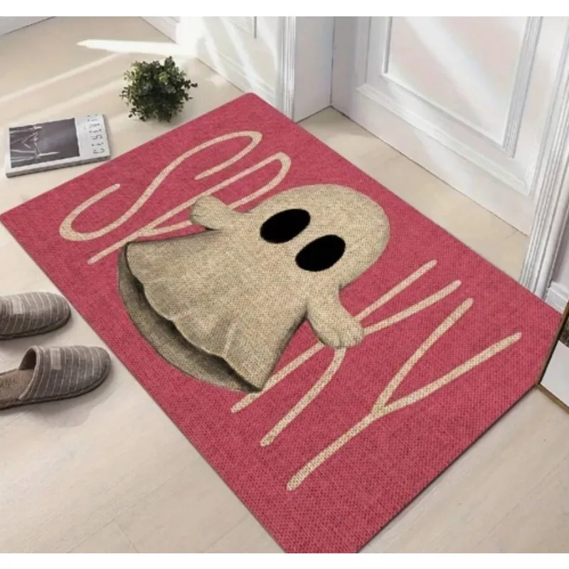 1pc Halloween Pink Ghost Doormat Subtle Home Decor Non-Slip Washable Rug Bedroom Living Room Kitchen Bathroom Halloween Decor