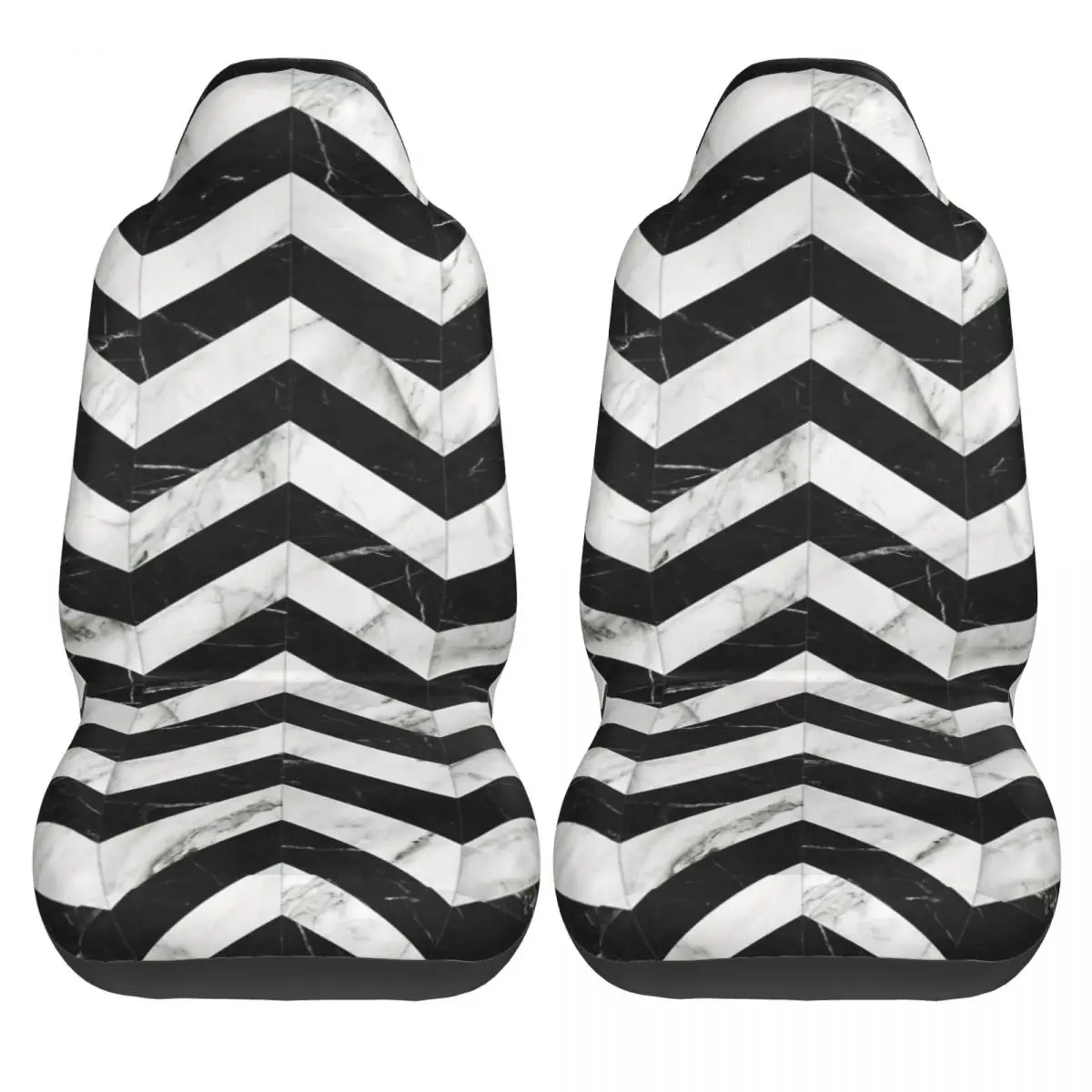 Marble Chevron Pattern - Black And White Car Seat Cover Custom Printing Universal Front Protector Accessories Cushion Set