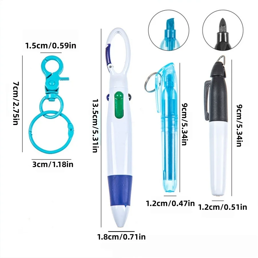 Four-Color Ballpoint Pen, Hiking Pen Set, Portable Pocket Pen, Fluorescent Marker Pen, Gift Pen, Easy to Carry for Outdoor Activities