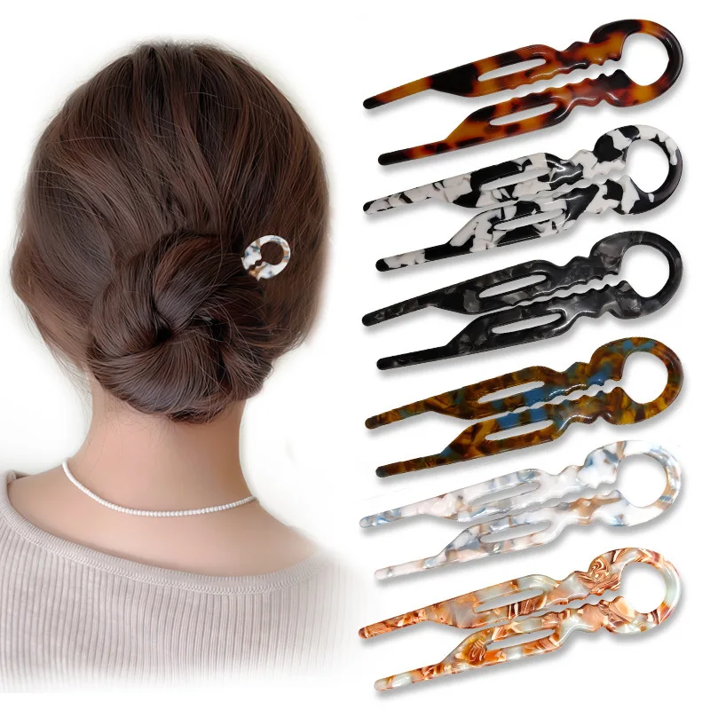 

Acetate U-shaped hairpin for women, retro new Chinese style, ball head, disc hair hairpin, simple temperament, after hairpin