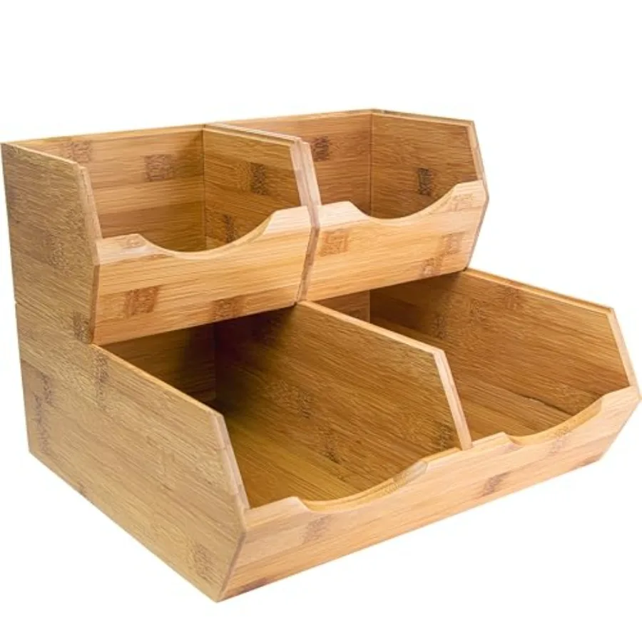 

Bamboo Pantry Storage Bins Potato and Onion Storage Bin for Pantry Organizers, Produce Organizer Set of 3 Slide out Bin Access