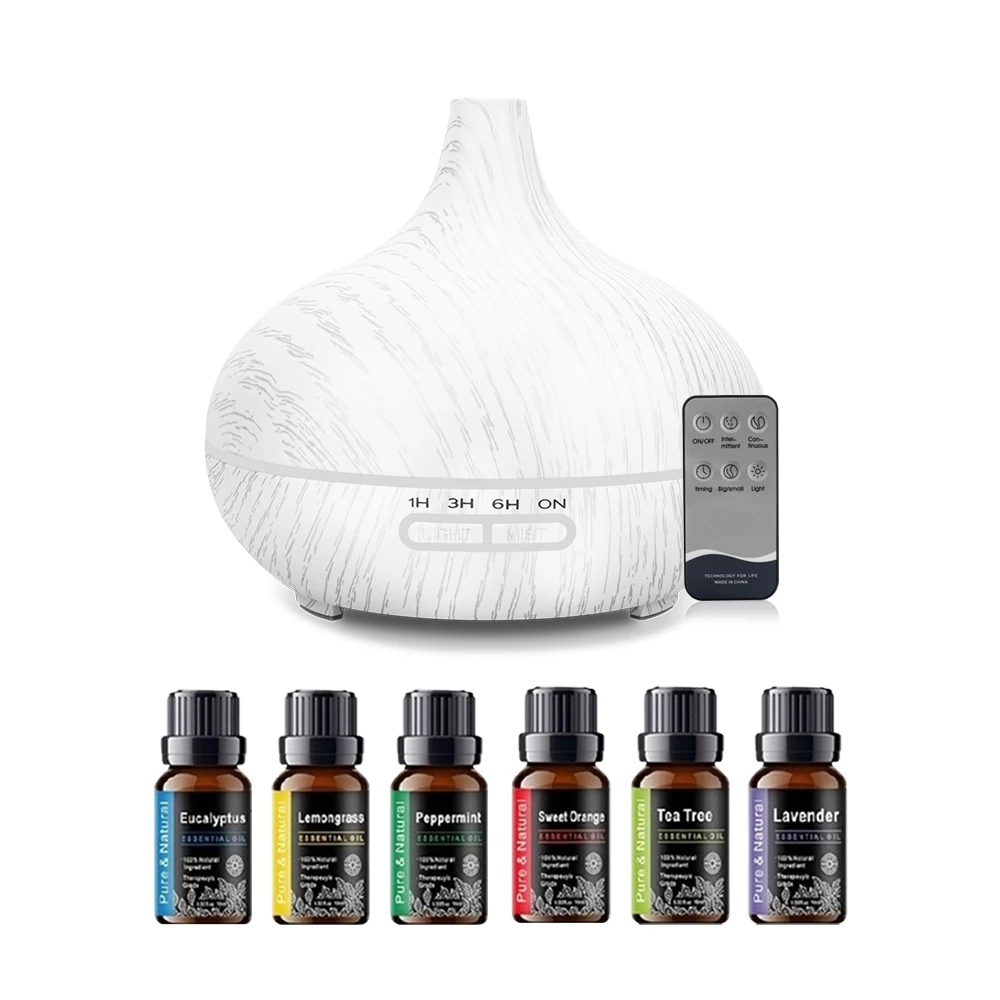 

Diffuser For Home 550ml Wood Grain Essential Oil Diffuser Ultrasonic Aromatherapy Humidifier with Remote 6 Essential Oils Auto