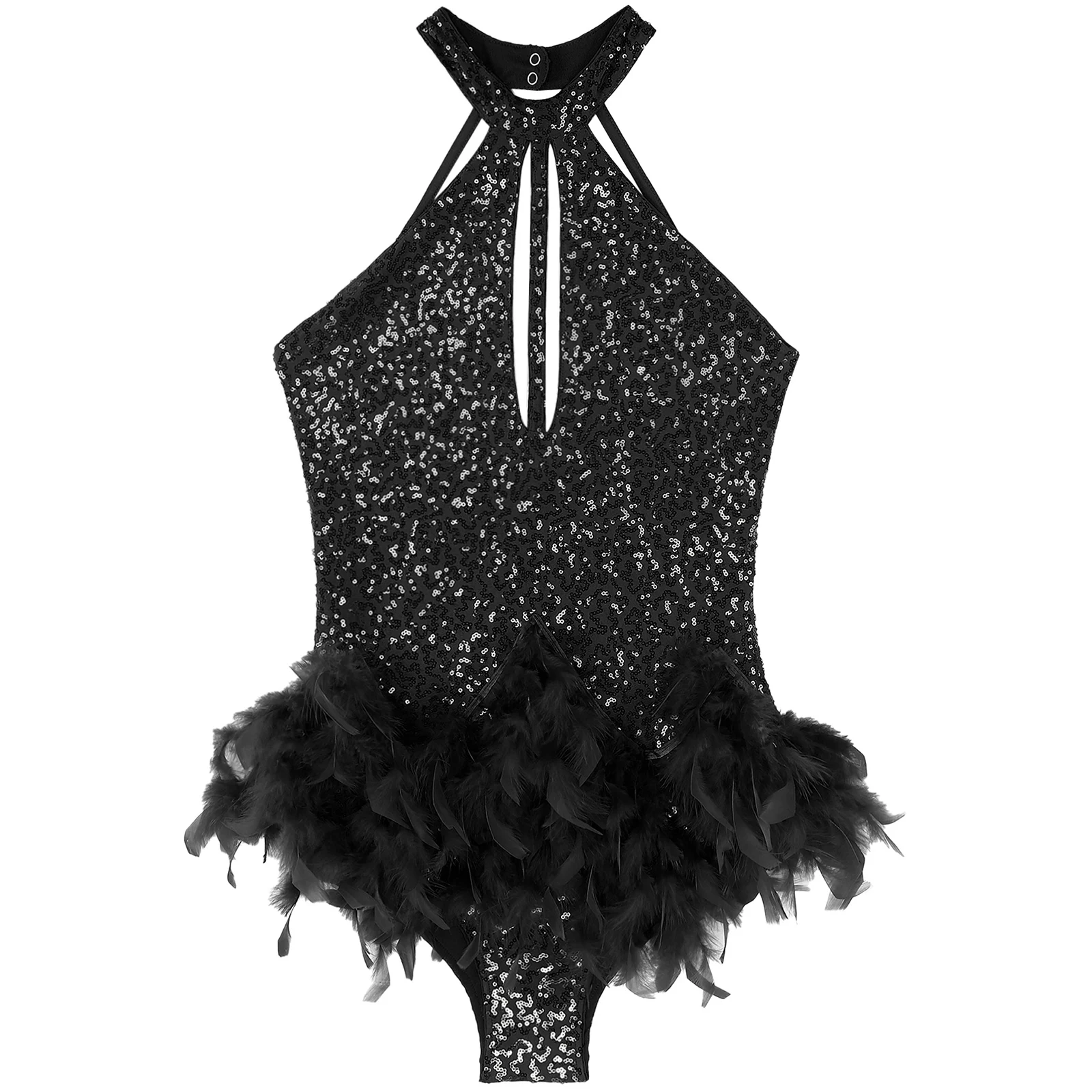 Body damskie Latin Jazz Dance Dress Shiny Sequins Leotard Salsa Dresses Halter Sleeveless Backless Bodysuit Dress Performance