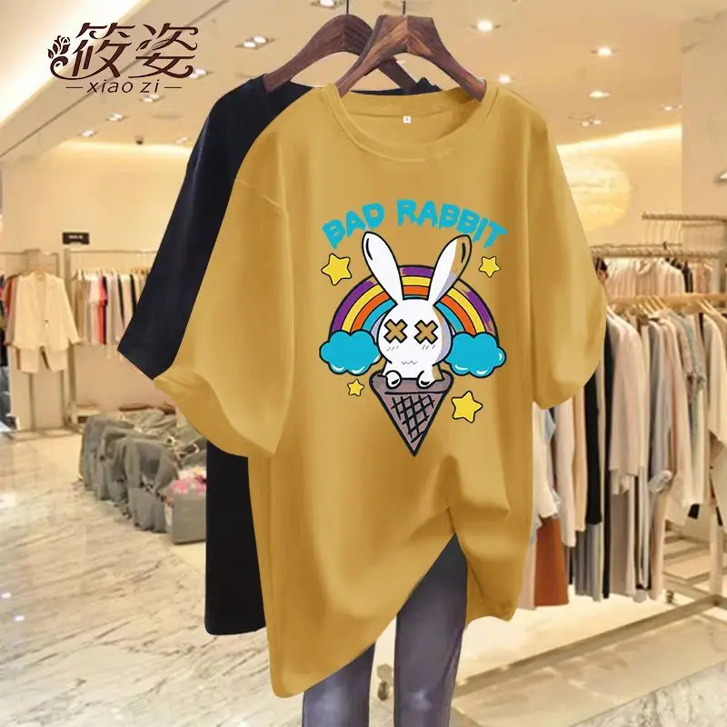 Women Clothing Summer Short Sleeve T-shirt O-neck Loose Printed Basic Tops Female Fashion Vintage Cartton Chic Pullovers