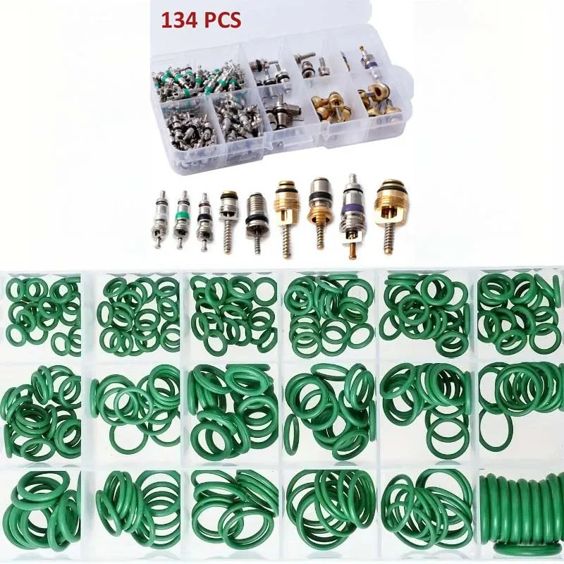 270Pcs 18 Sizes HNBR O-Rings & 134Pcs R134a Valve Core Car Air Conditioning Repair Kit
