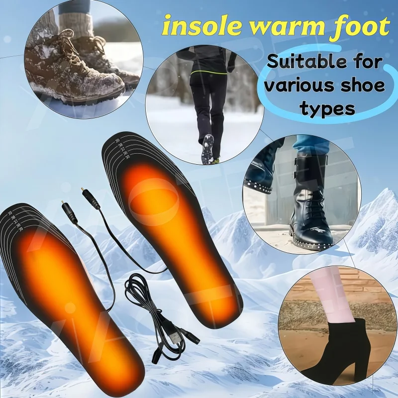 Plantillas de zapatos calentadas por USB, almohadilla eléctrica para calentar los pies, calentador de pies, alfombrilla para calcetines, plantilla calefactora para deportes al aire libre de invierno, cálida para invierno