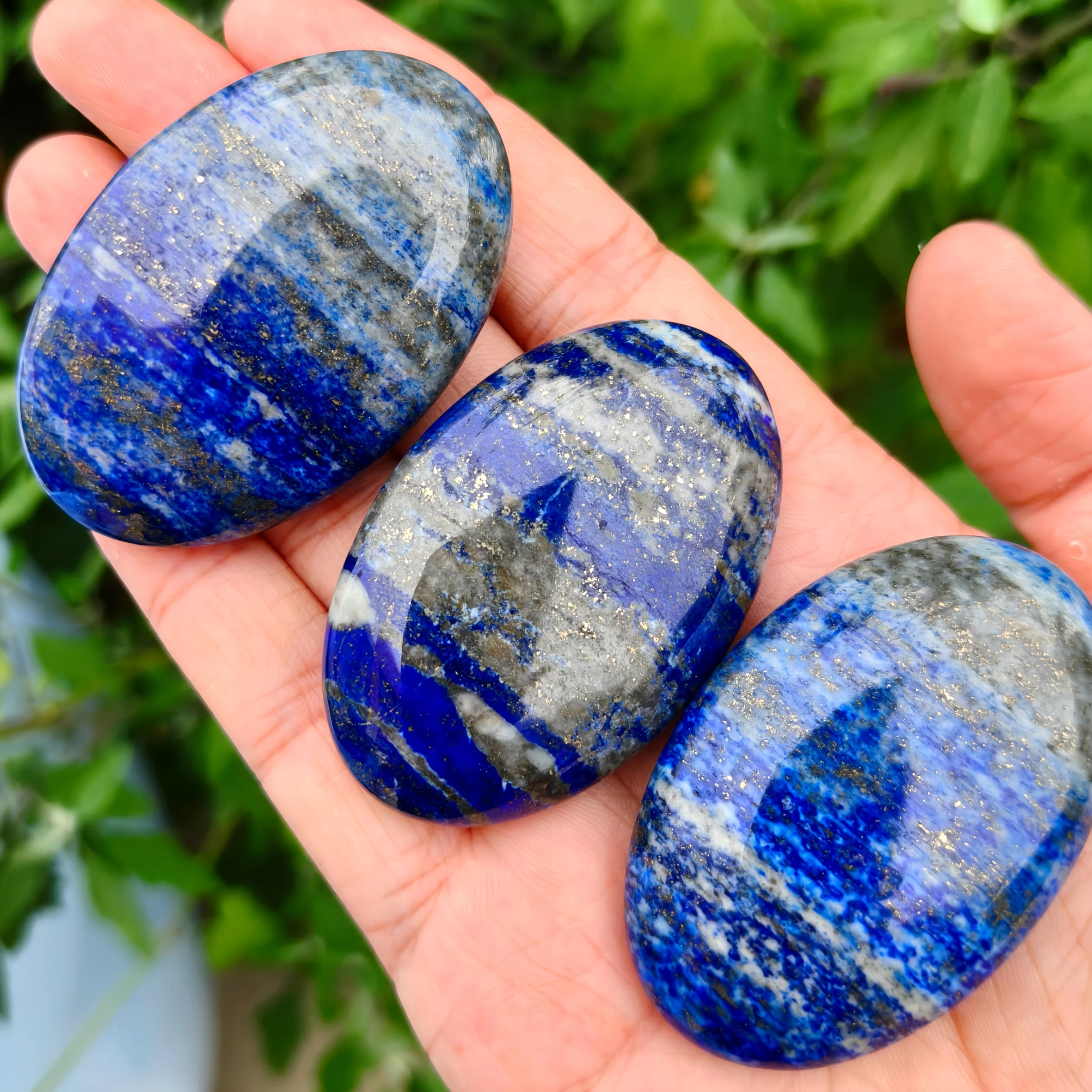 1pc Natural Lapis Lazuli Palm Stone Deep Blue & Golden Marbled Bohemian Oval Cabochon for Making Home Decor Genuine Stone Gift