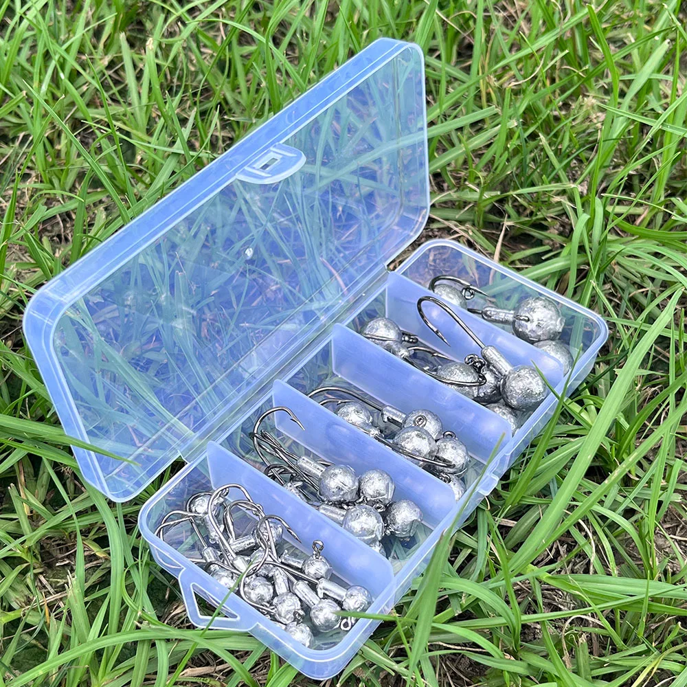 Limnoid Jig Head Hooks Kit, 30 Stück, scharfe Haken aus Kohlenstoffstahl mit Bleikugelkopf für das Angeln mit weichen Ködern im Salzwasser und Süßwasser – Detail 10