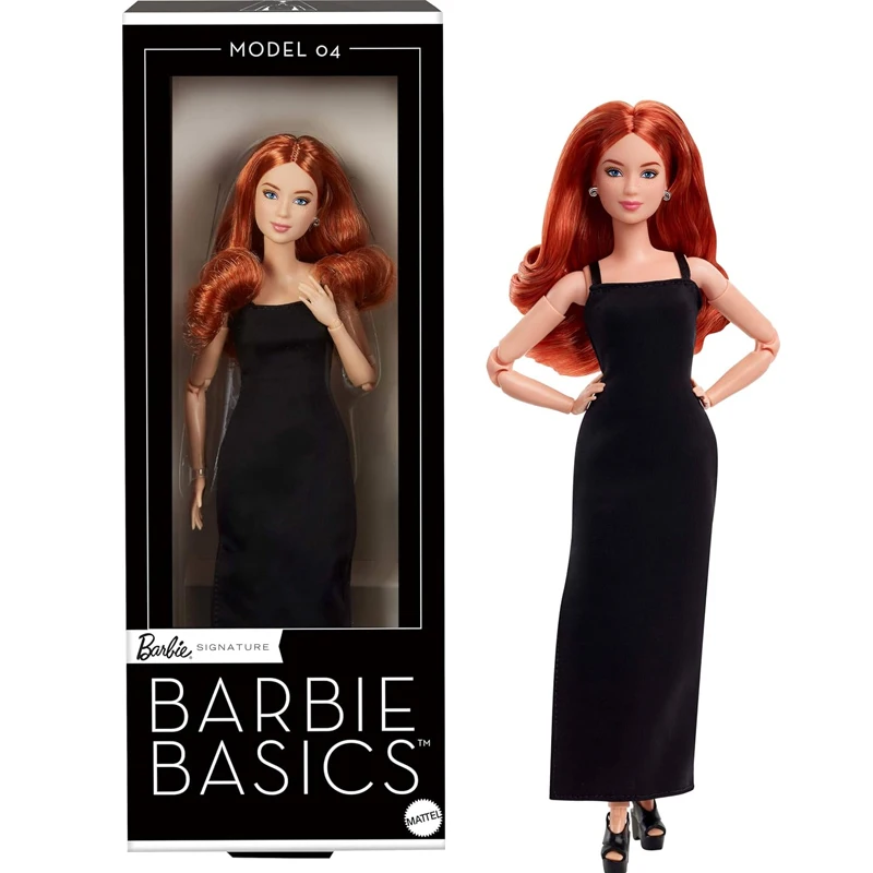 Muñeca Barbie Original Modelo Signature 04, Cabello Rizado Rojo, Mini Vestido Negro, Zapatos, Cuerpo Articulado, Colección 1/6, Juguetes y Accesorios