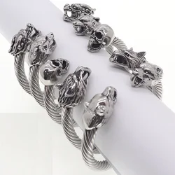 Hip Hop Gothic Wolf Skull Bracelet for Men Women Hot 316L Stainless Steel Solid Metal Opening Kpop Gift