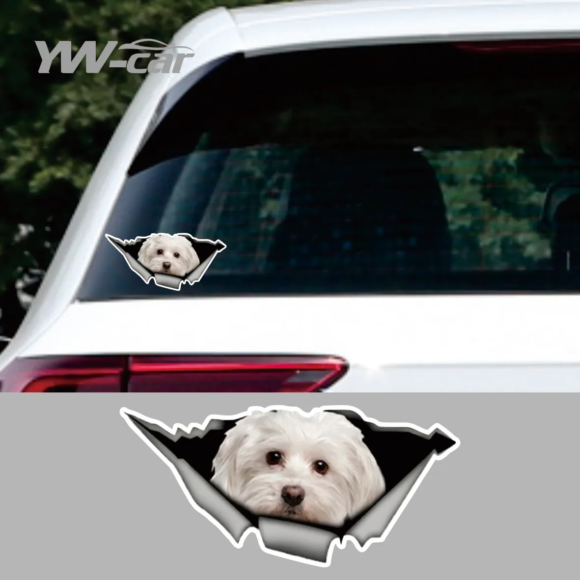 

13cm X 6cm 1 Pcs Cute Maltese Car Sticker Pet Dog Car Decoration Torn Metal Decal Reflective Sticker Waterproof Car Styling