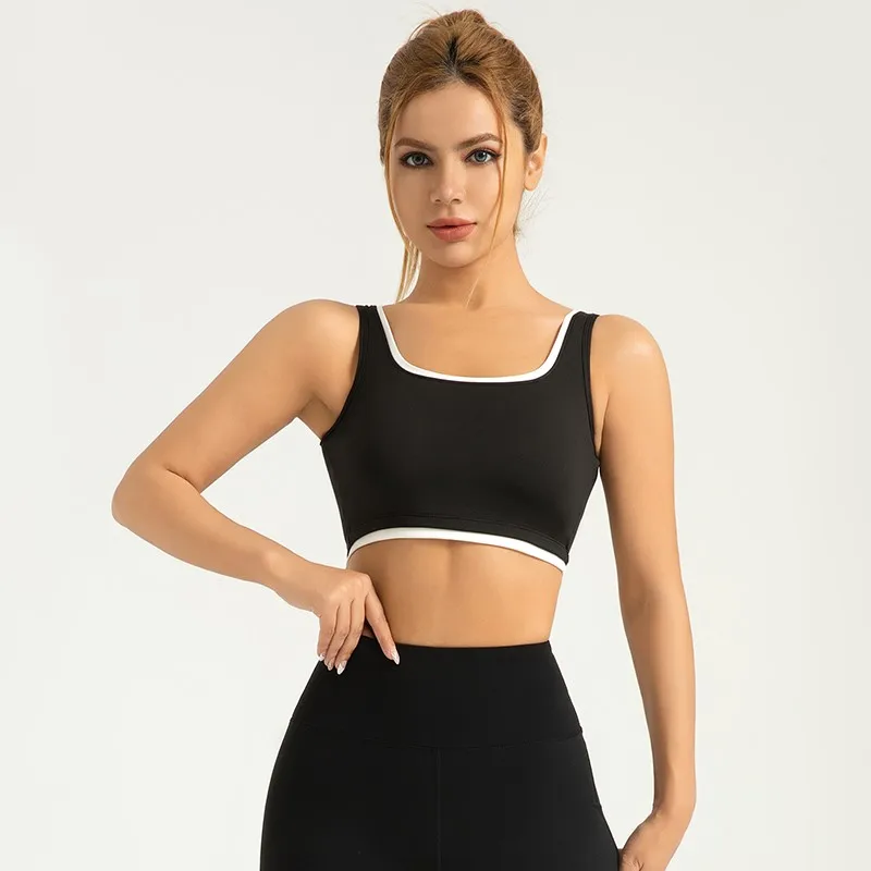 Feminino High Elasticity Sports Bra, Built In Peito Pad, Color Block Edge, Roupa Interior para jogging e lazer, Yoga Fitness, Feminino, 2022