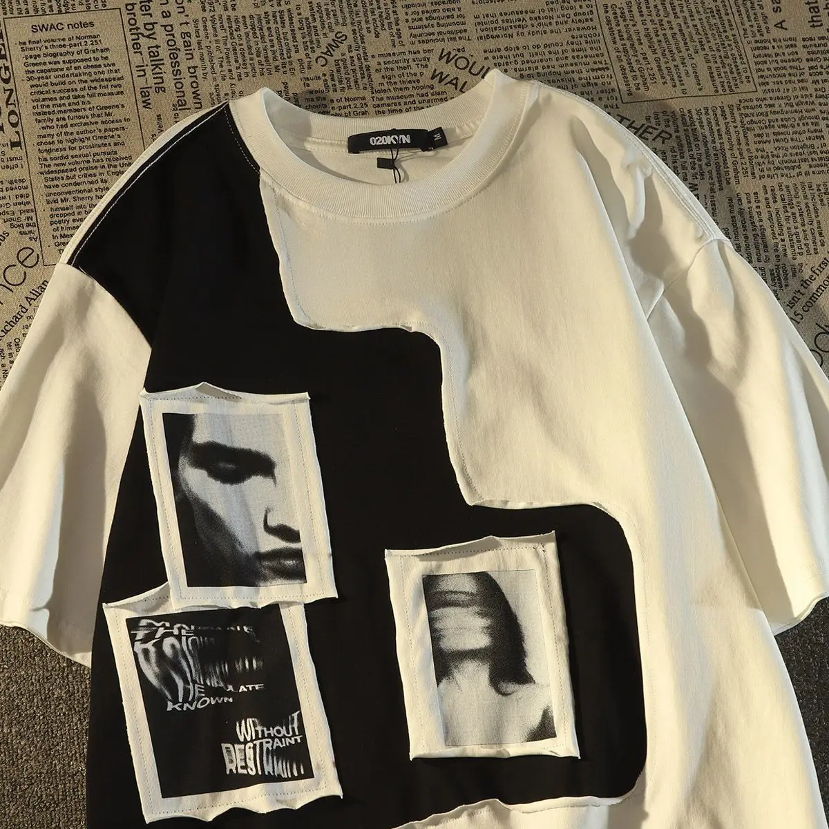 American high street portrait patch new short sleeved T-shirt for men and women summer design niche European and American tops