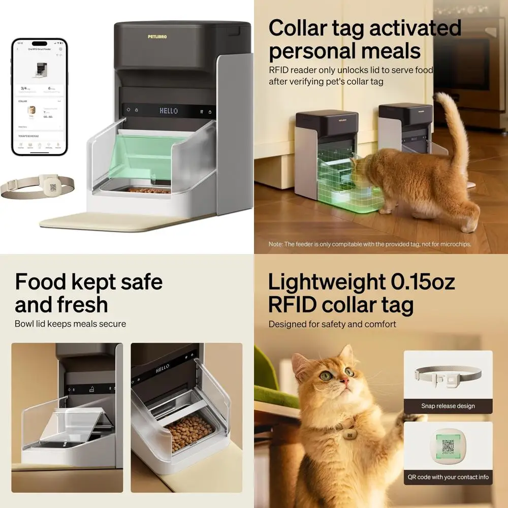 

Автоматическая кормушка для кошек RFID, персонализированное питание с воротником-биркой, программируемый дозатор корма для кошек 5G и 2,4G Wi-Fi с Reco для кошек