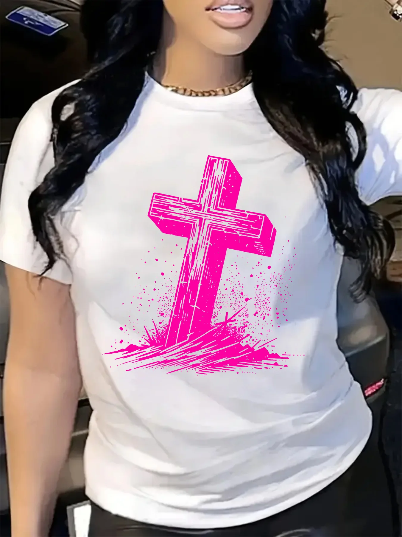 Nueva camiseta غير الرسمية دي مانغا كورتا الفقرة موهير مع estampado دي كروز فيوليتا مضان أكيادا الفقرة تواداس لاس #1