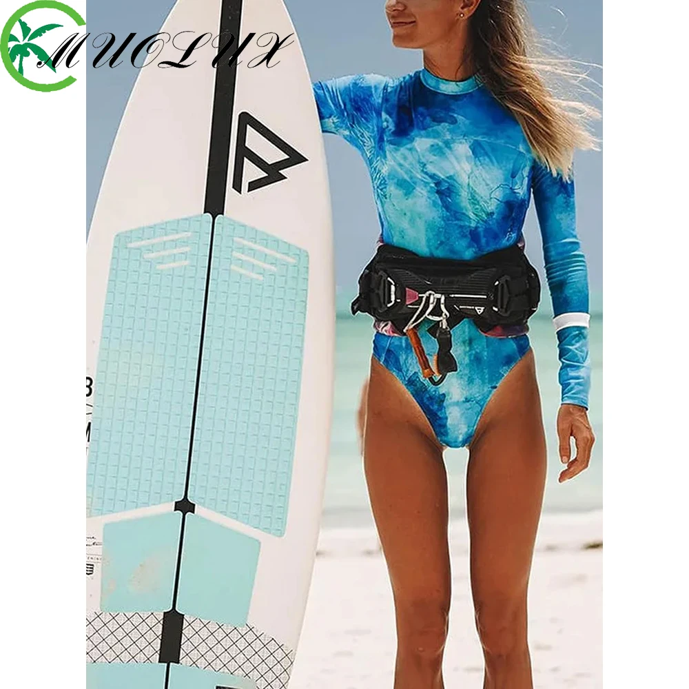 

MUOLUX Long Sleeve Tie Dye One Piece Swimwear Women 2024 Monokini Bath Suit Bodysuit Swimsuit Summer Beach Rash Guard Surfing