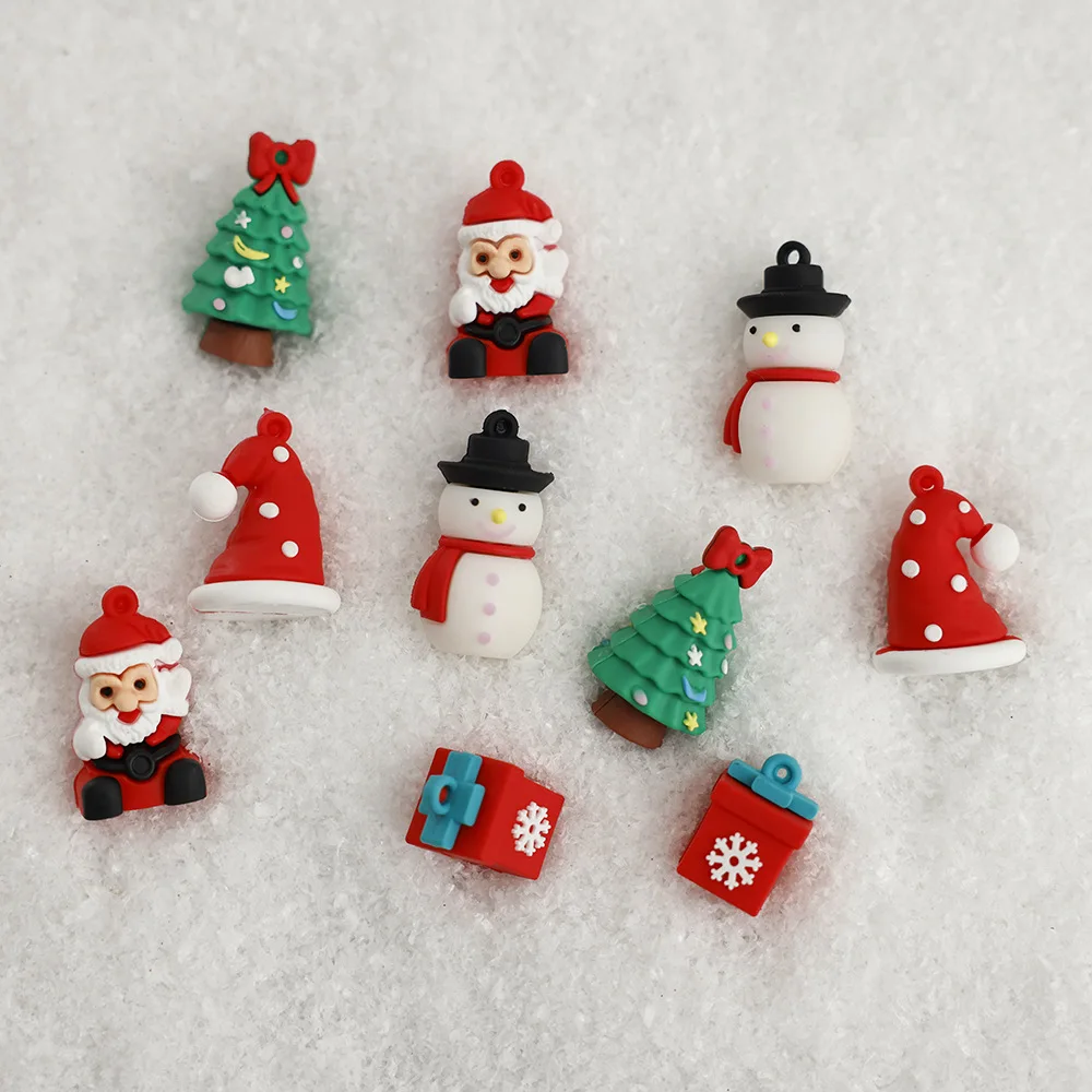 Christmas Element Ornament Keychain Soft Rubber Mini Figurine Santa Gift Box Tree Decoration Wholesale