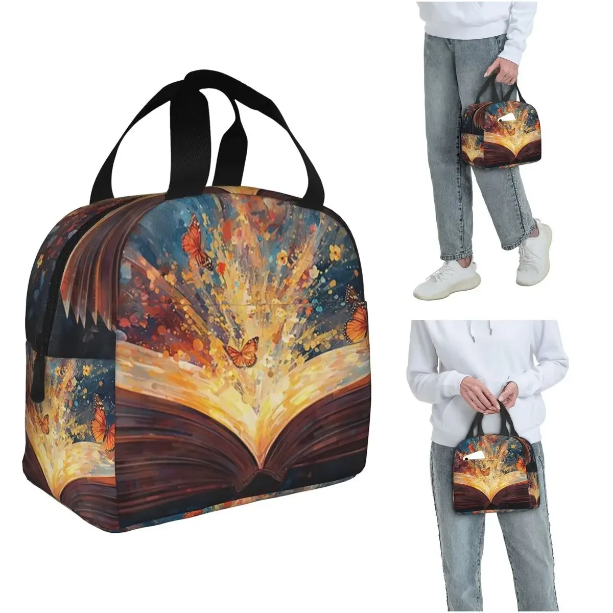 A Fluorescent Butterfly On The Book Of Life Insulated Lunch Bag for Women Children Portable Food Boxes Thermal Lunch Box Tote
