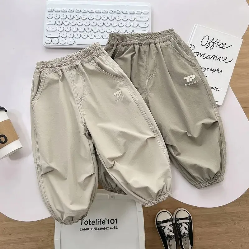 2-10Y Boys Thin Ice Silk Pants Summer 2025 New Children's Elastic Mosquito proof Quick Drying Pants kid Boys' Handsome Leggings