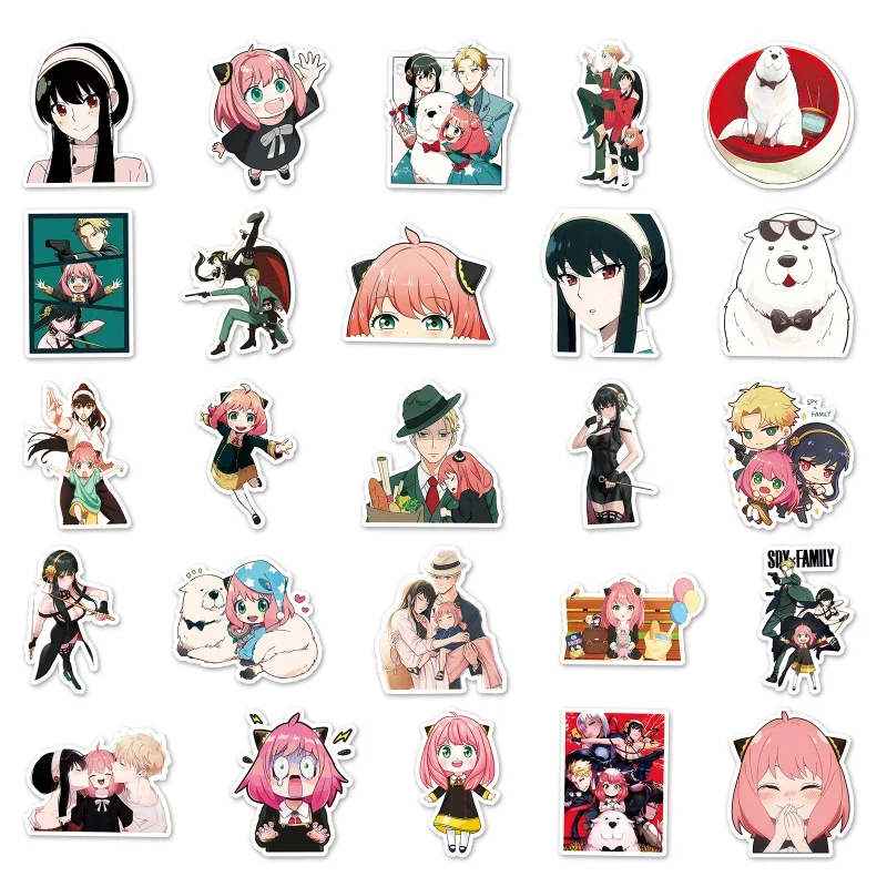 50/30/10PCS Anya Forger Yor Forger Huangwen Popular Anime Peripherals Mobile Tablet Skateboard Waterproof Decorative Stickers