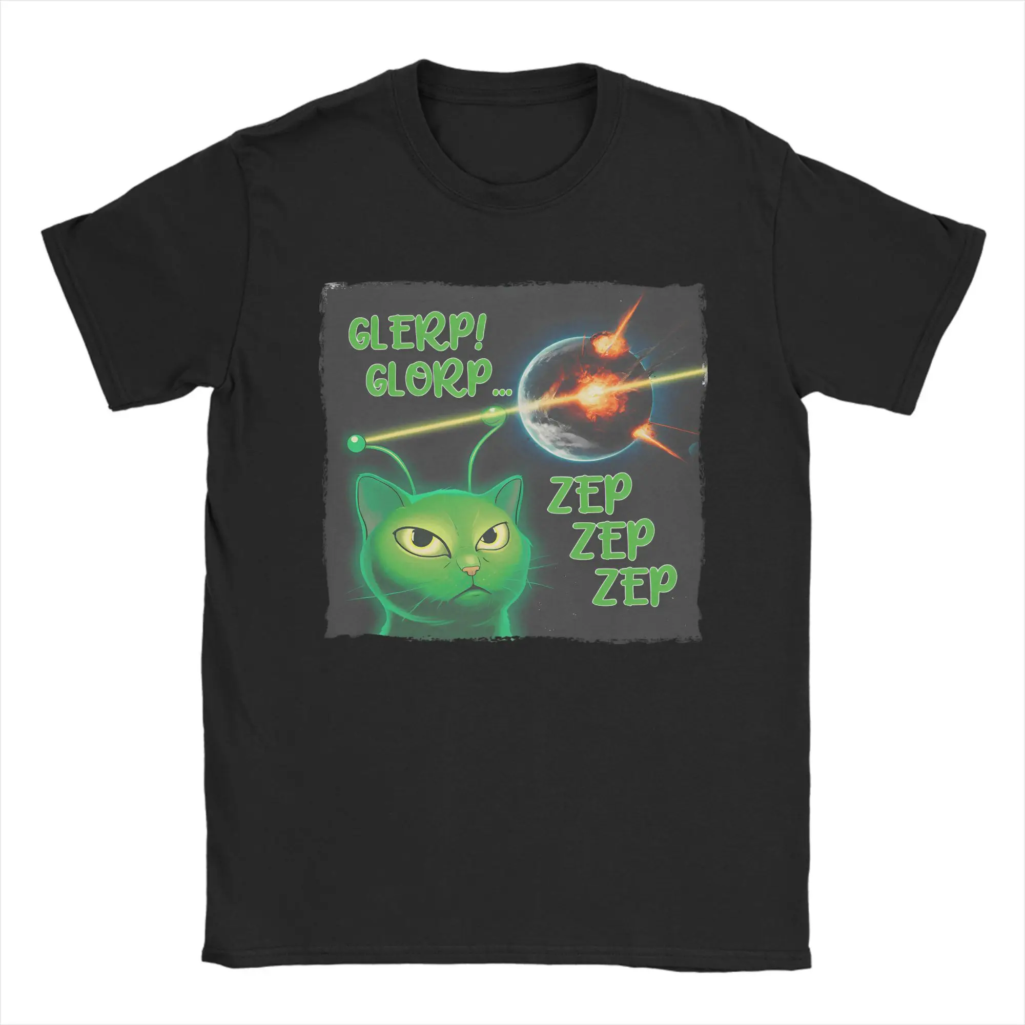 

Vintage Aliens Cat Meme Glerp Glorp Zep Zep Brainrot T-Shirts Men Crewneck Cotton T Shirts Short Sleeve Tees Plus Size Clothing