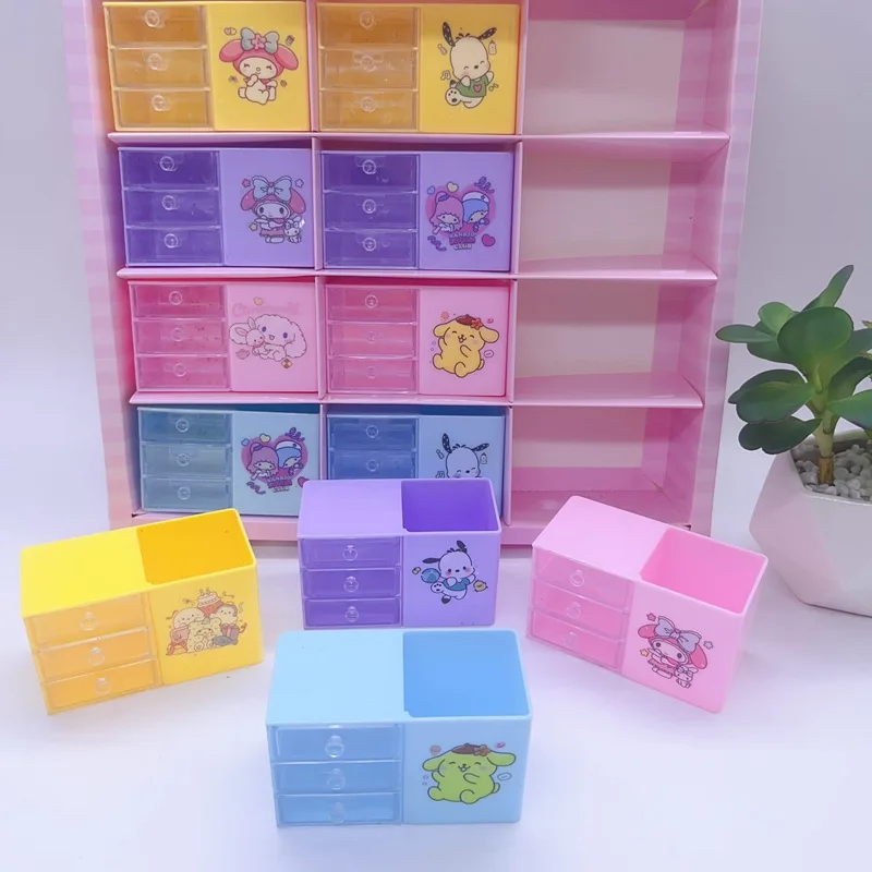 Cartoon Sanrio Multifunctional Stationery Storage Box For Students Kuromi Meldoy Pompompurin Pen Holder Drawer Storage Box Gifts