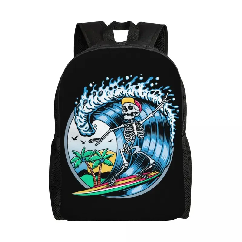 Summer Surf Rider Skull Surfing Travel Backpack Women Men School Laptop Bookbag College Student Daypack Bags