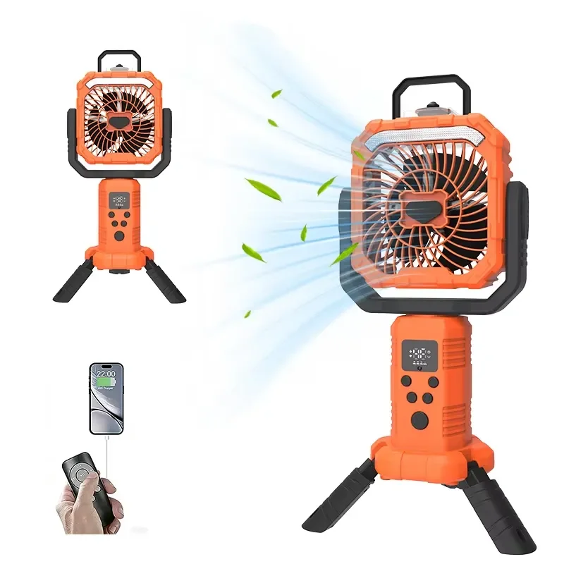20000mAh Rechargeable Camping Fan with Remote Control Portable LED Light Stand Bracket Air Cooling Four Speed