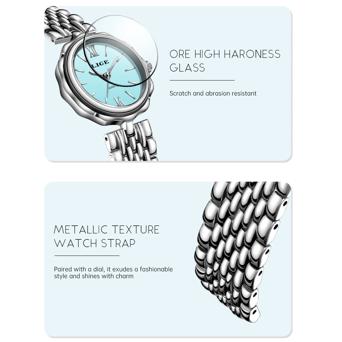 ساعة كوارتز عصرية للنساء من LIGE بسيطة وأنيقة بمينا مربع وحزام من الفولاذ المقاوم للصدأ باللون الذهبي مقاومة للماء ساعات عمل ترفيهية + صندوق #4