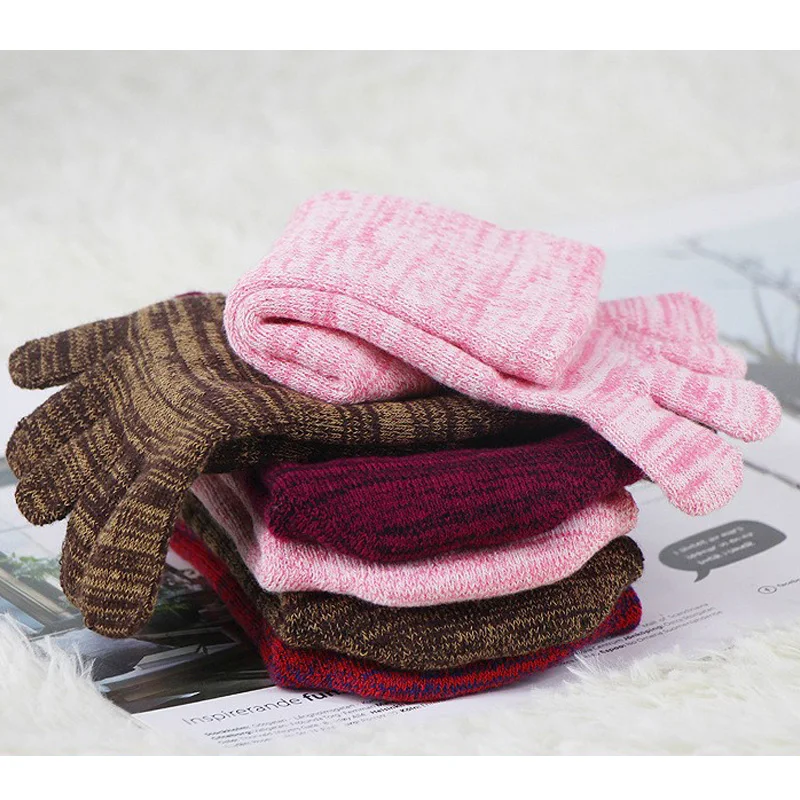 3 Pairs Winter Toe Short Socks Women Colorful Cotton Young Thick Keep Warm Against Cold Snow Five Finger Terry Thermal Socks