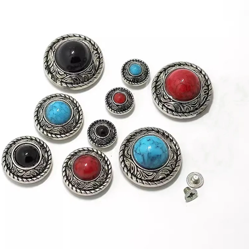 5PCS Antique Round Turquoise Conchos with Screw Back for Bag Ncecklace Hat Shoe Clothes Leather Decoration DIY Craft Accessories