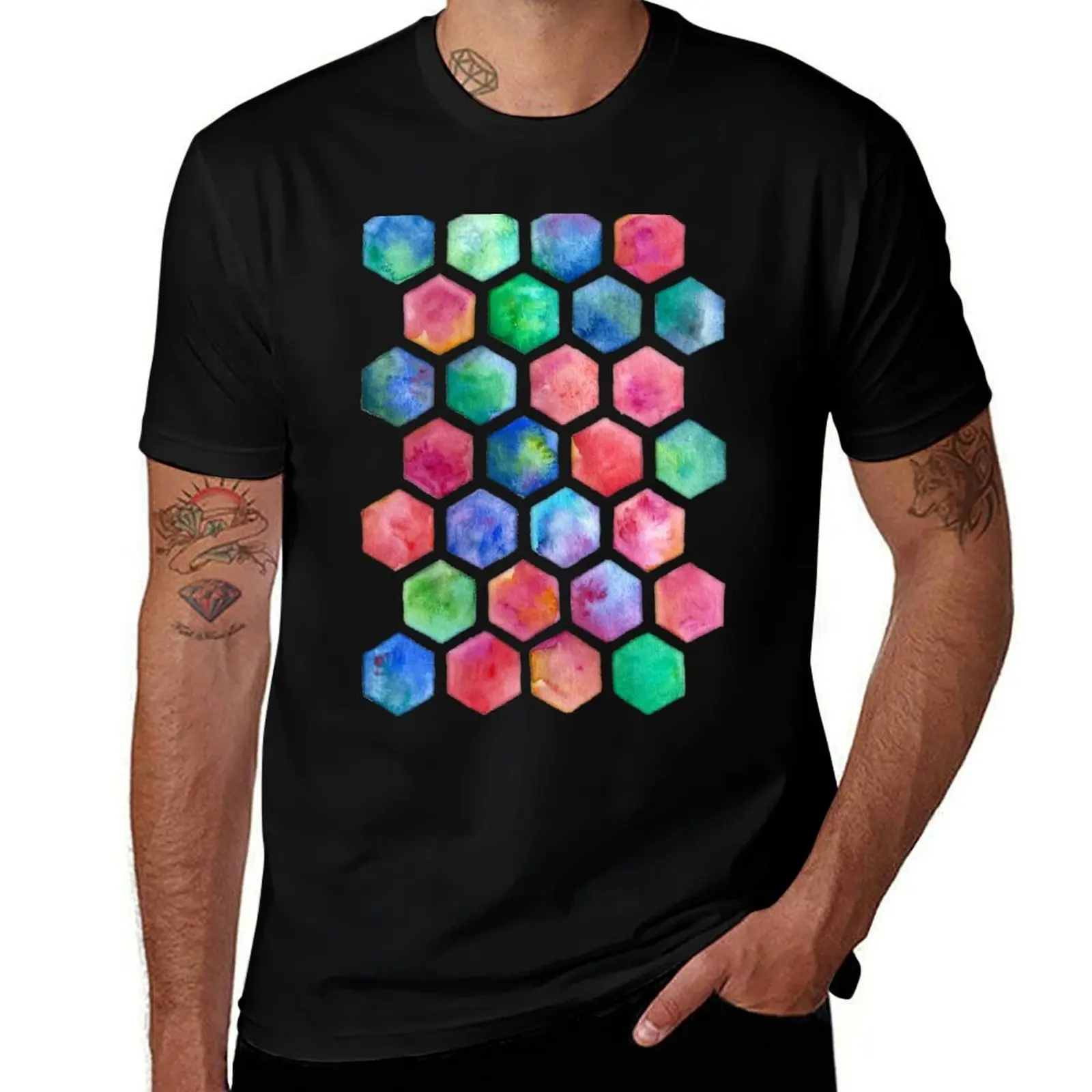 

Hand Painted Watercolor Honeycomb Pattern T-Shirt cotton t shirts high quality t shirts for man graphic tees T-Shirt