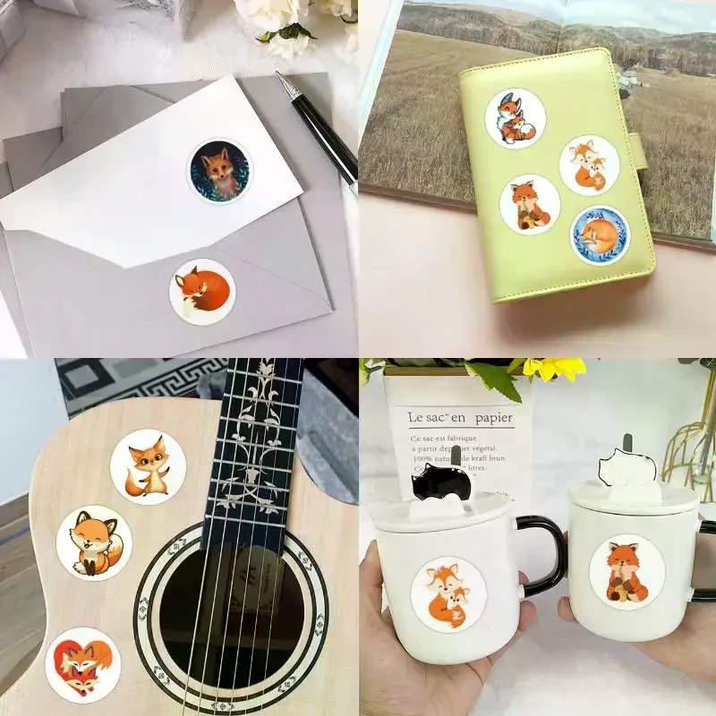 500pcs/Roll Cute Foxes Stickers 8 Designs Decals Diy Adorn Gifts Packing Labels 2.5cm/1.0''