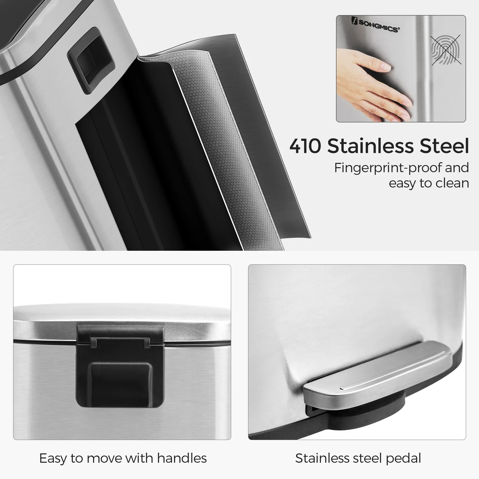 -home Kitchen Stainless Steel Nordic Trash Can Hotel Bathroom Metal Waste Bin 30L Pedal Bin Recycling Bins