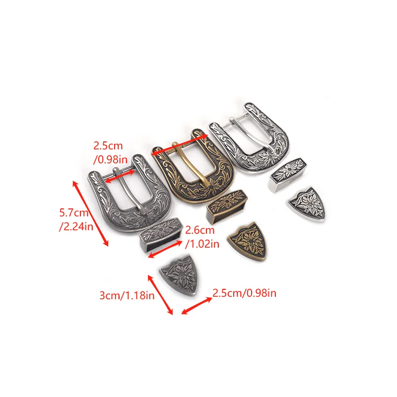 25mm Zinc Alloy Engraved Three-Piece Belt Buckle Set