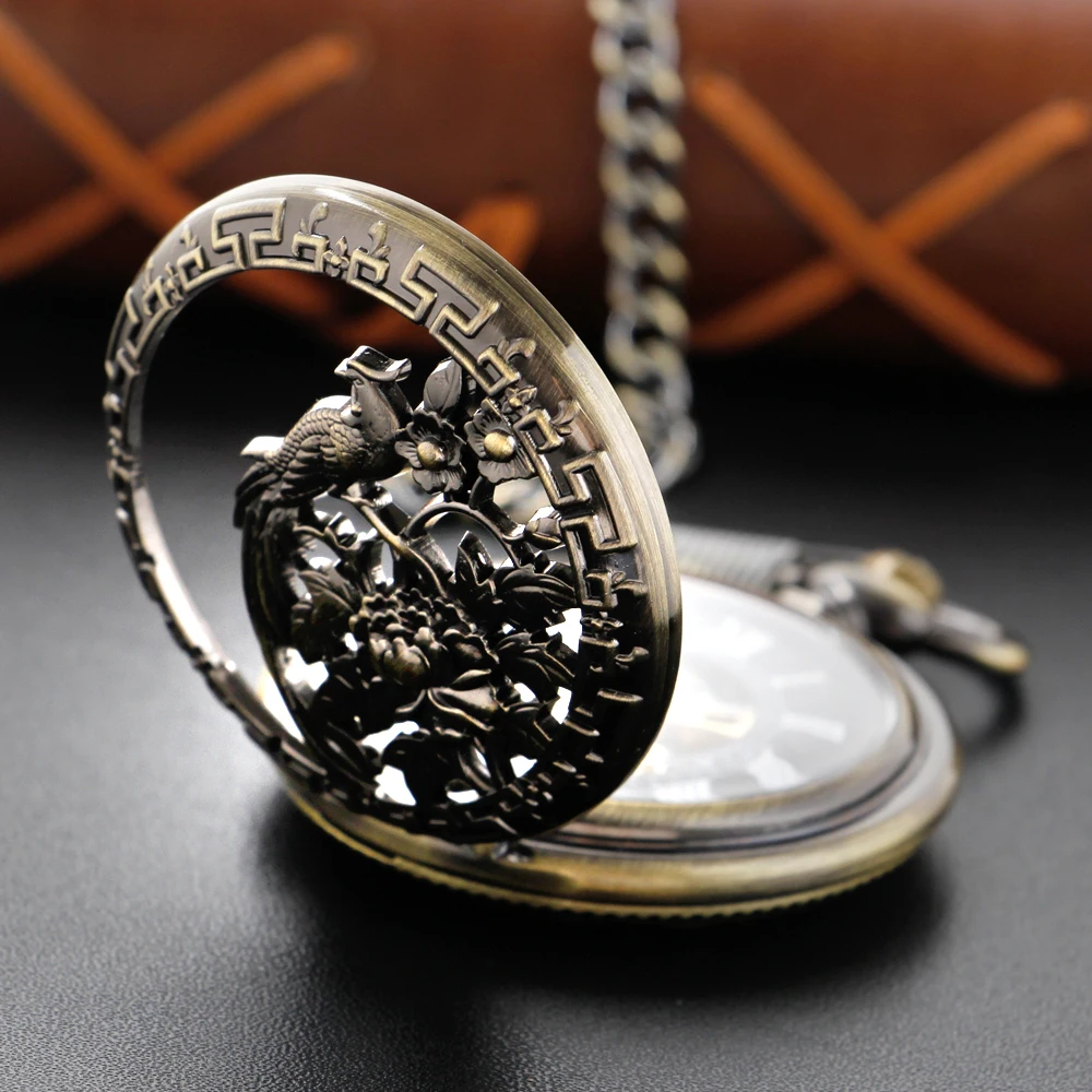 

Mandarin Duck Flower Exquisite Embossed Manual Stringing Mechanical Pocket Watch Men's Necklace Pendant Clock Vintage Gentleman