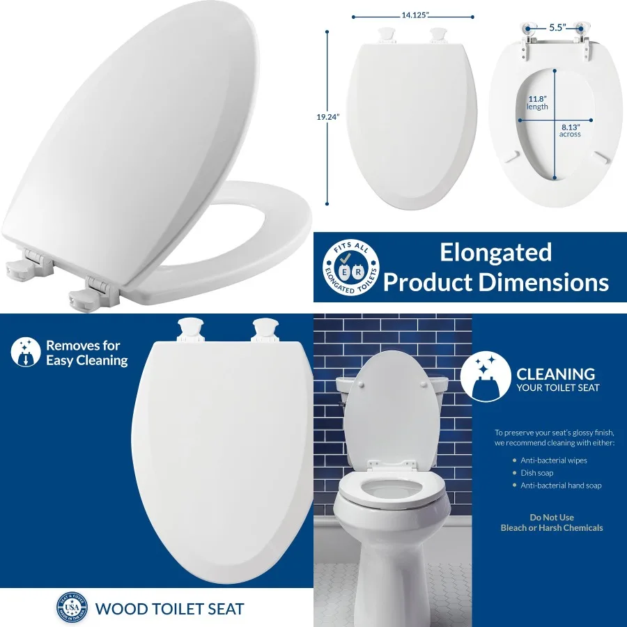 

Durable Elongated Wood Toilet Seat with Easy Clean Hinges for LongLasting Comfort and Hygiene Designed for Home and Commercial