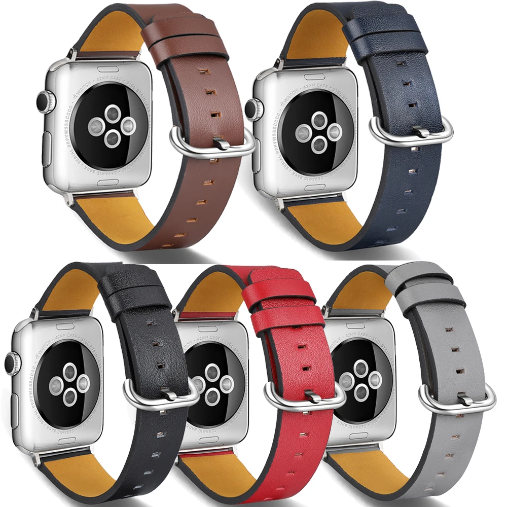 

For Apple Watch Leather Band Series 7/6/5/4/3/2/1 40/44MM/41/45MM Strap For Apple Iwatch Series 42/38MM Black Red Brown