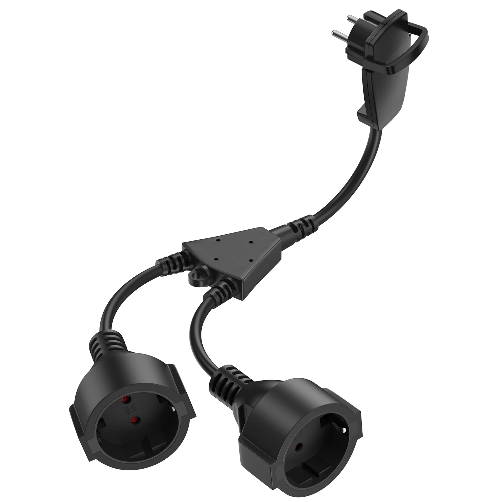 Flat Plug Power Extension Cord, AC Y Plastic Cable Short Cable With 2 Outlets IP20 With Dual Plugs For Home, Office Black