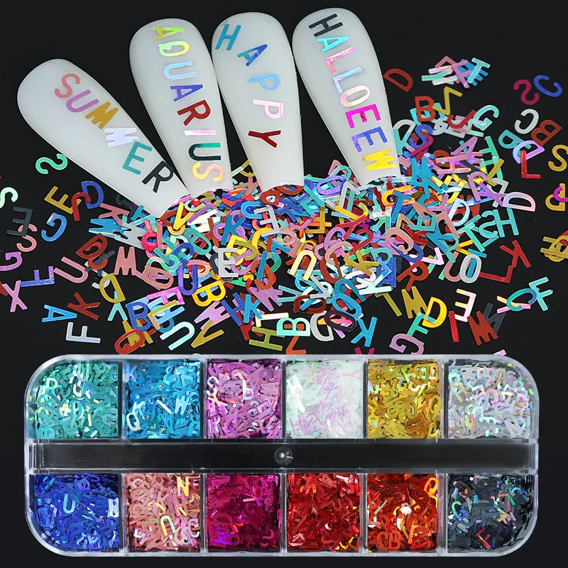 Christmas Decoration 12-box Laser Letter Glitter Laser Nail Glitter Nail Drops DIY Fill glitter