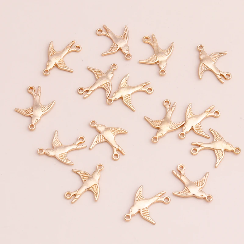 Leslie 30pcs 16*20mm Gold Silver Color Alloy Dove Pigeon Charms Connectors Swallow Pendants for Bracelet Necklace DIY Jewelry