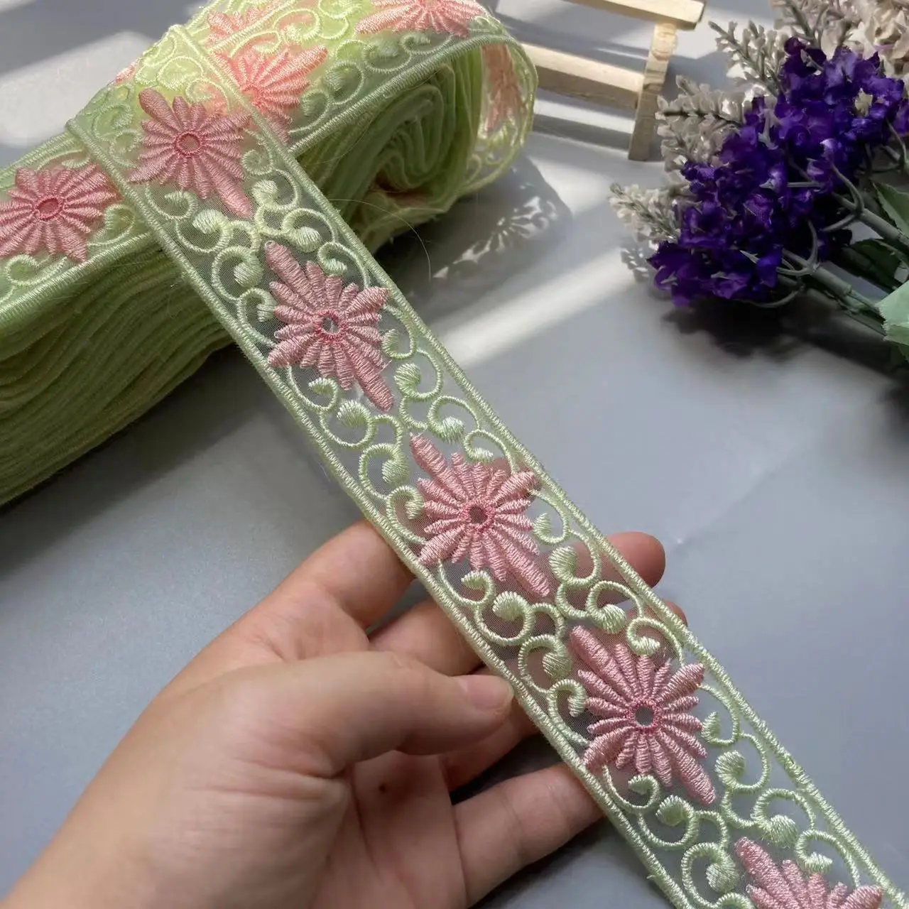 1 Yards 5cm Embroidery Water Soluble Lace Ribbon for Crafts Lace Barcode Trimming DIY Clothes Bag Accessories Embroidered Fabric