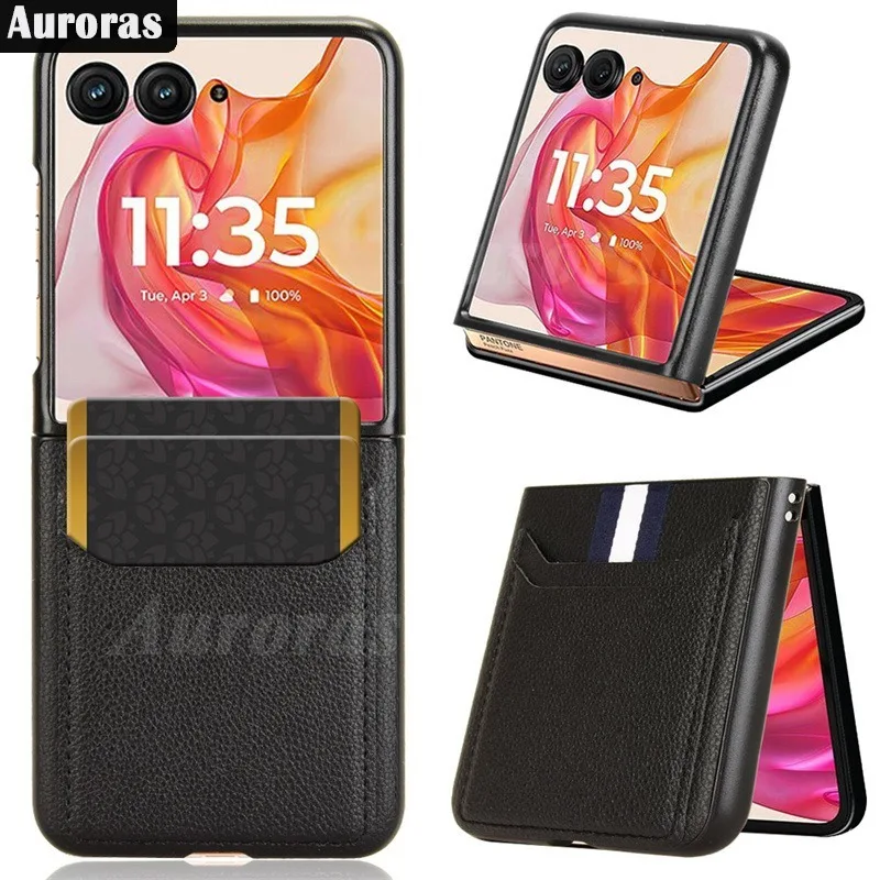 

Auroras For Moto Razr 50 5G Case Card Pocket Lychee Texture Leather Fold Shell For Moto Razr 50 Ultra 5G Back Cover