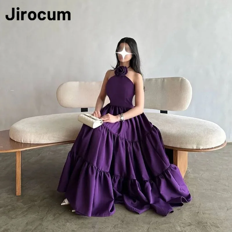 Jirocum Purple Floral Prom Dress Women Halter Neck a-line Party abito da sera elegante lunghezza alla caviglia abiti da cerimonia 2024